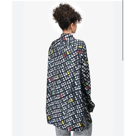 Bottega Veneta Black Car Print Long Sleeve Button Shirt Tunic 54 / L - Picture 2 of 14